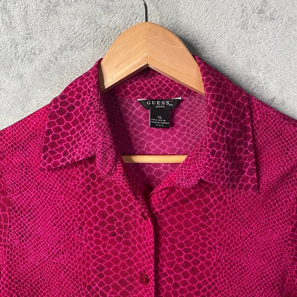 Guess Snakeskin Print Button Down Shirt Womens XL 3/4 Sleeve Y2K Vintage - Picture 3 of 8